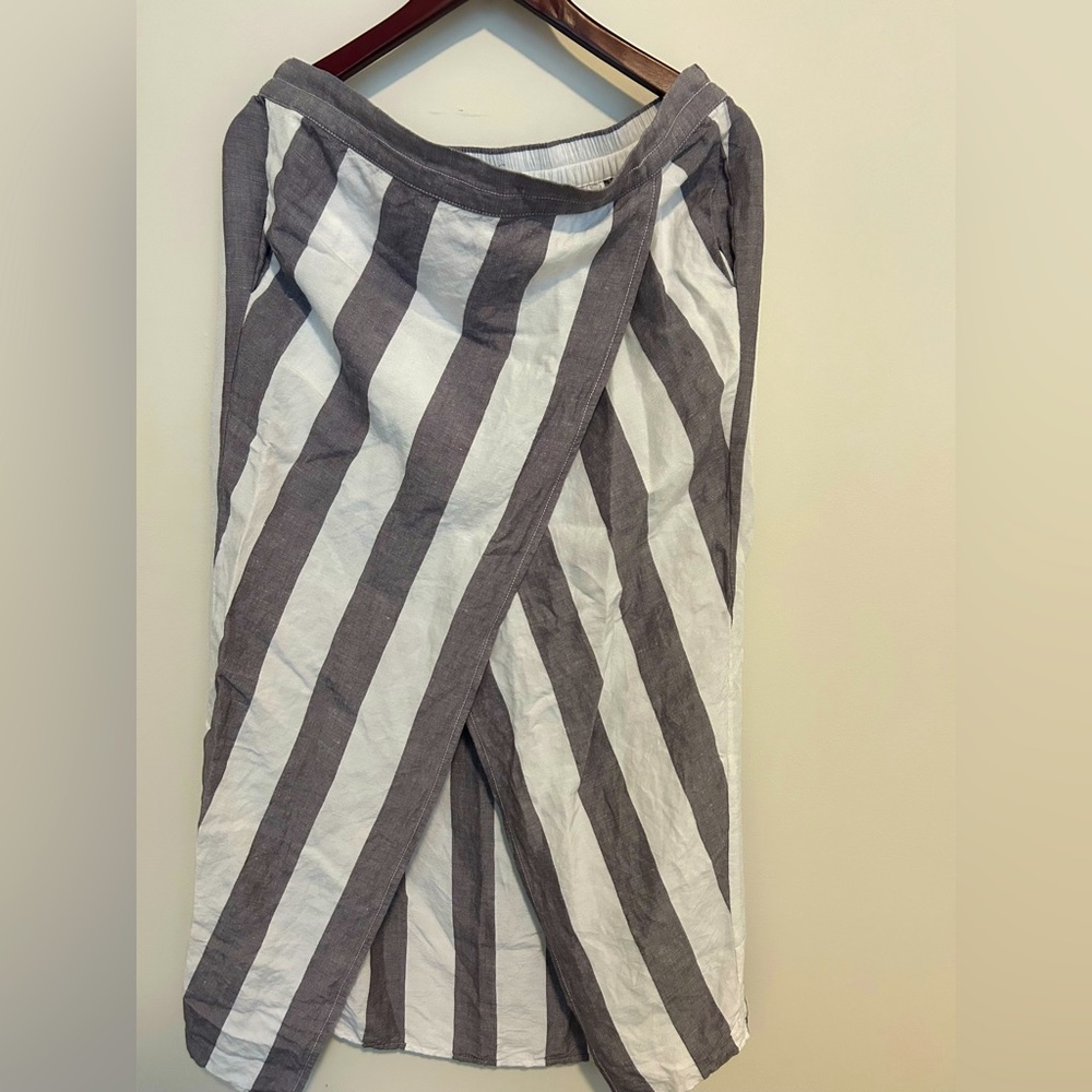 Madewell Gray Striped Overlay Midi Skirt